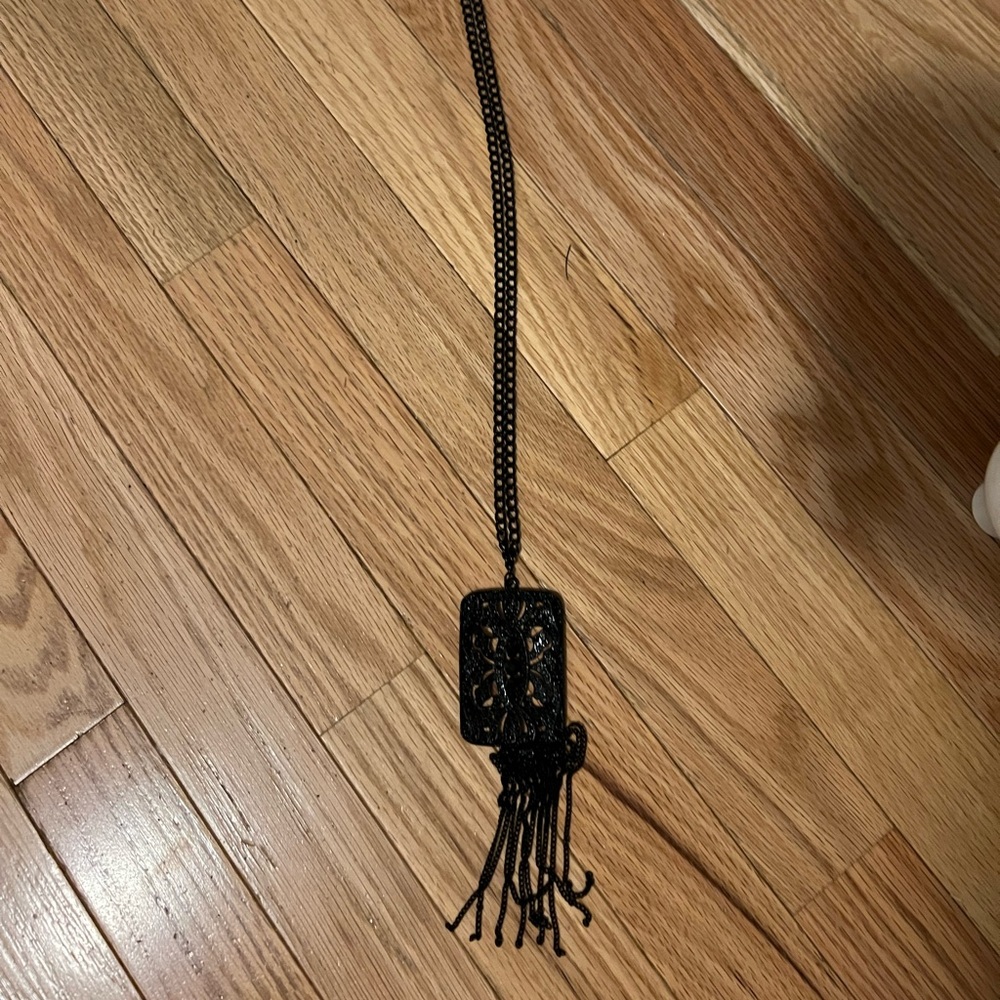 Black Square Long Chain Necklace